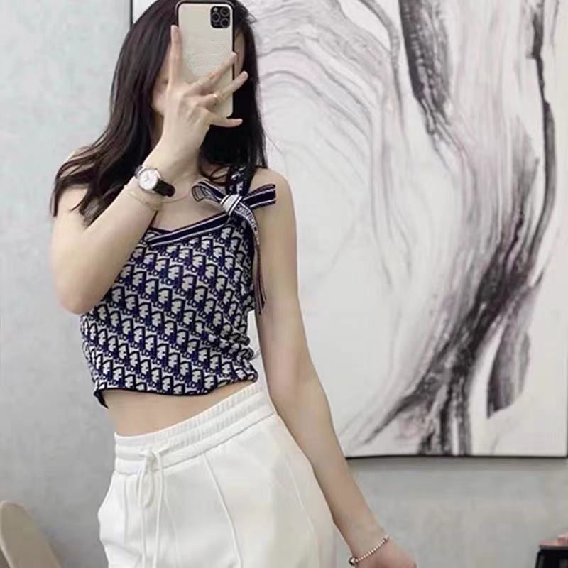 Áo Dệt Kim Hai Dây Dáng Ngắn Thời Trang Mùa Hè 2023 Cho Nữ