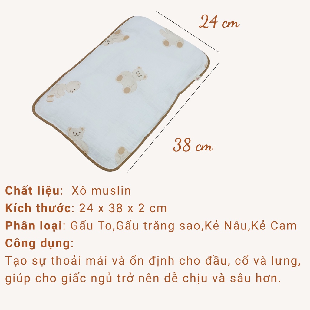 Gối Bằng Cho Trẻ Sơ Sinh Ranbee Vải Xô Muslin Cao Cấp Kích Thước 25 x 38cm - PK034