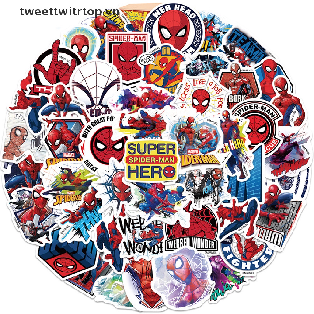 TRTOP 50Pcs Marvel Super Hero Spider Man Graffiti Sticker Car Guitar Suitcase Laptop Decal Decor DIY Diary Album Fridge Sticker Gift VN