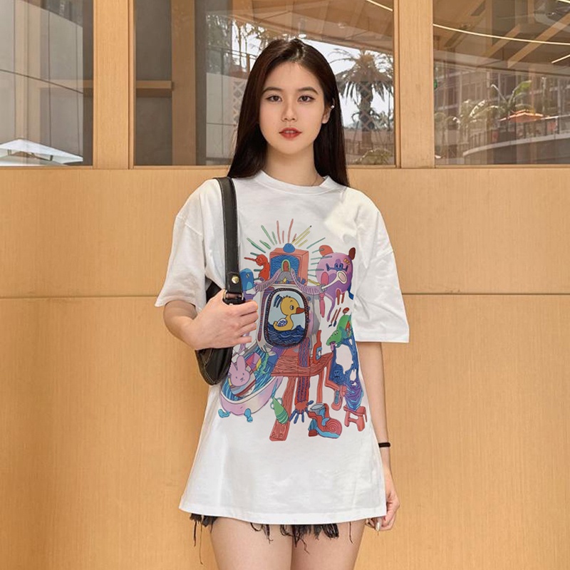 Áo thun NRVP 100% cotton ngắn tay dáng rộng phong cách Hàn Quốc dành cho nữ