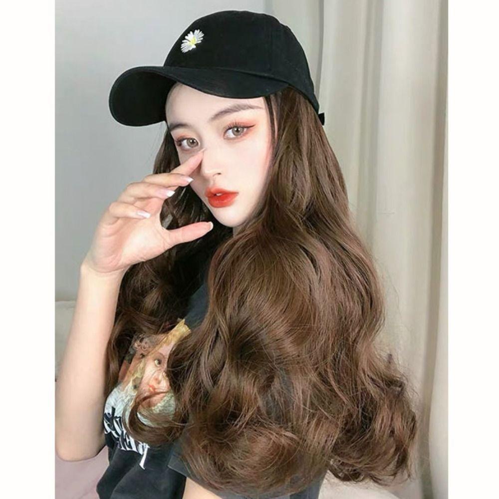 Mũ Lưỡi Trai Kèm Tóc Giả Xoăn Mềm Chất Lượng Cao Màu Đen / Be