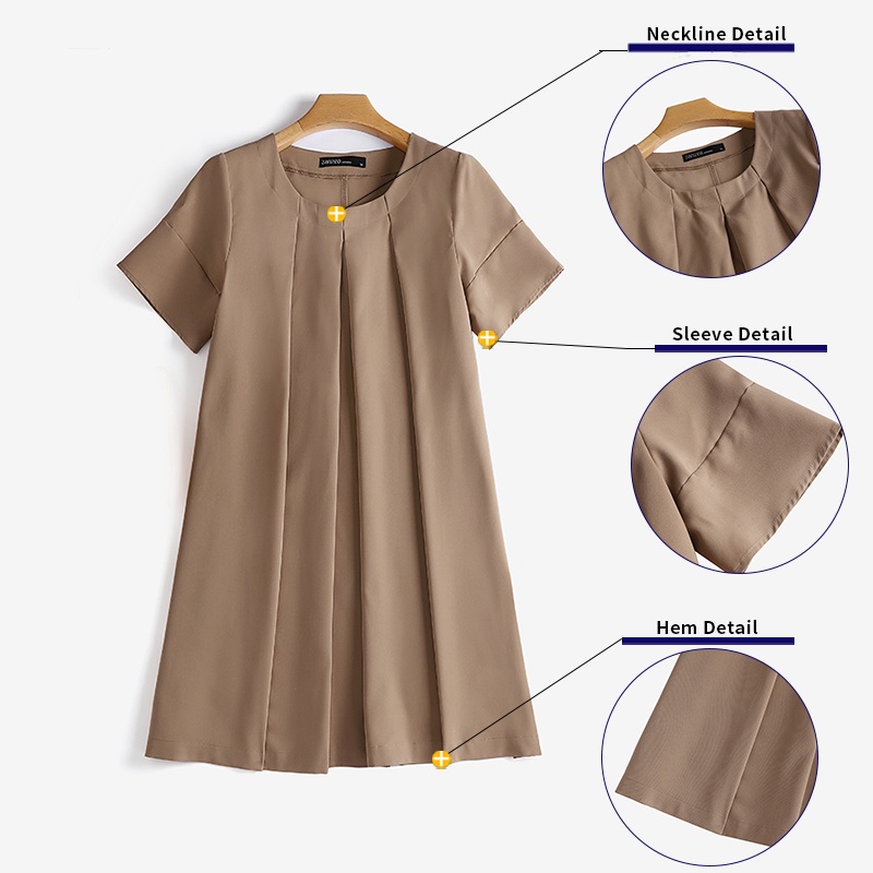 Đầm ZANZEA dáng rộng cổ tròn tay ngắn thiết kế xếp ly phong cách Hàn Quốc thời trang dành cho nữ