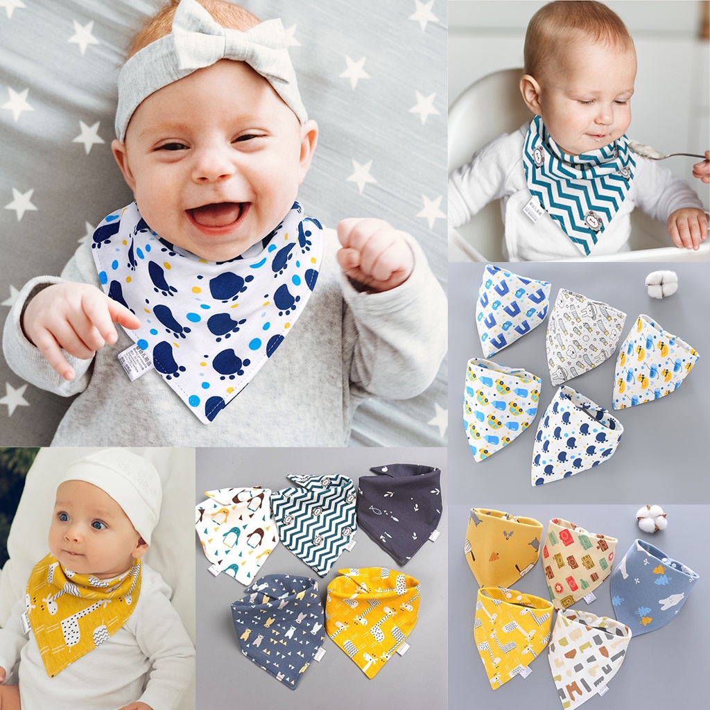 Set 10 Yếm Ăn Tam Giác Bằng Cotton Hai Lớp In Họa Tiết Hoạt Hình Có Thể Điều Chỉnh Cho Bé