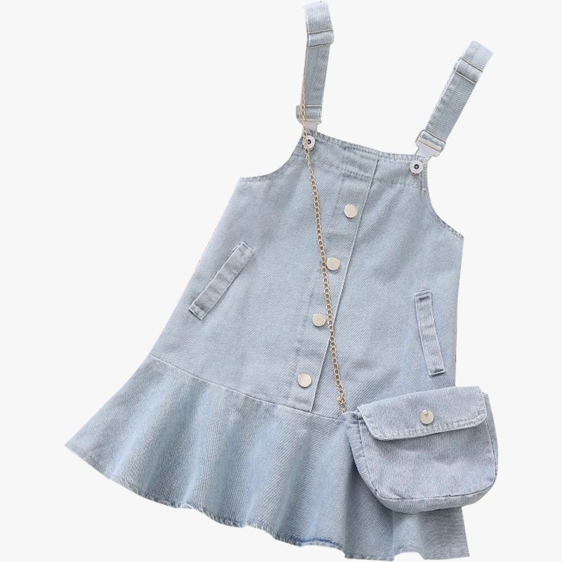 Set Áo Thun Ngắn Tay + Đầm Yếm Denim Thời Trang Mùa Hè Cho Bé Gái 3-5 - 7-9 Tuổi