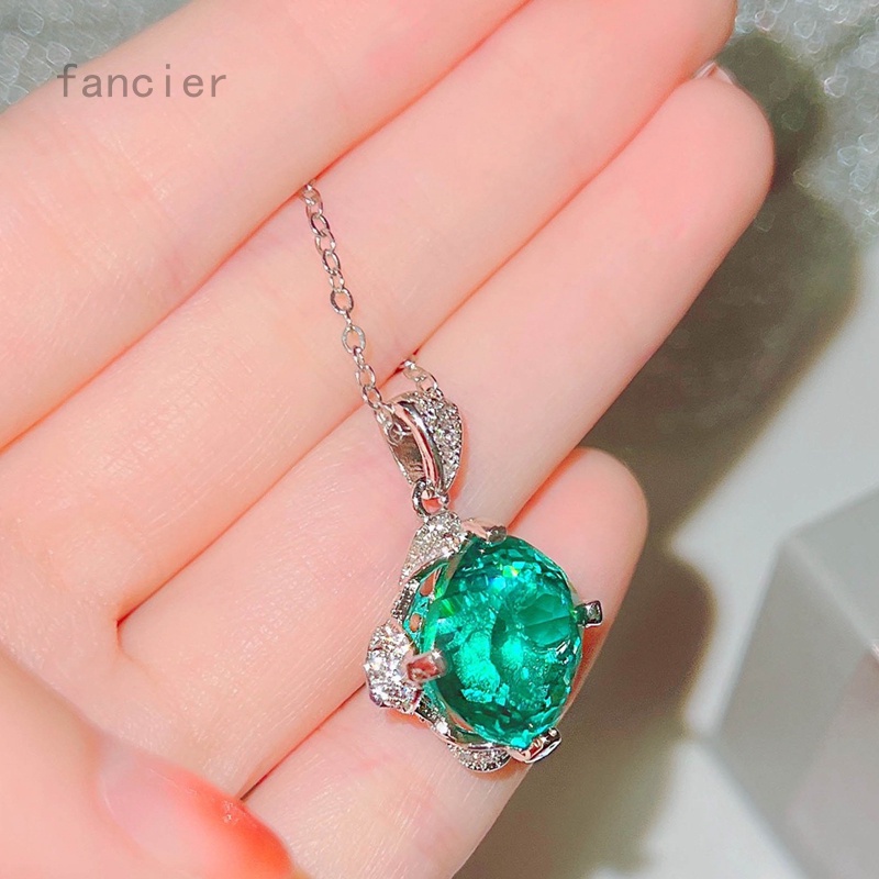 Foydjew Dây Chuyền Mặt Đá Topaz Xanh Lam Hình Vuông Màu Ngọc Lục Bảo Nhân Tạo Sang Trọng 15 Carat