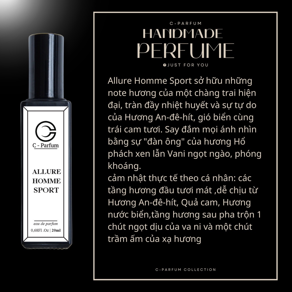 Nước Hoa Nam chính hãng Allure homme sport cparfum 20ml thơm lâu hương thể thao tươi mát mạnh mẽ