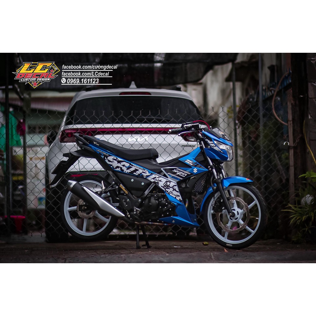 Tem rời Satria xanh dương mẫu Stone trắng đen họa tiết lạ mắt - tem cao cấp không bay màu