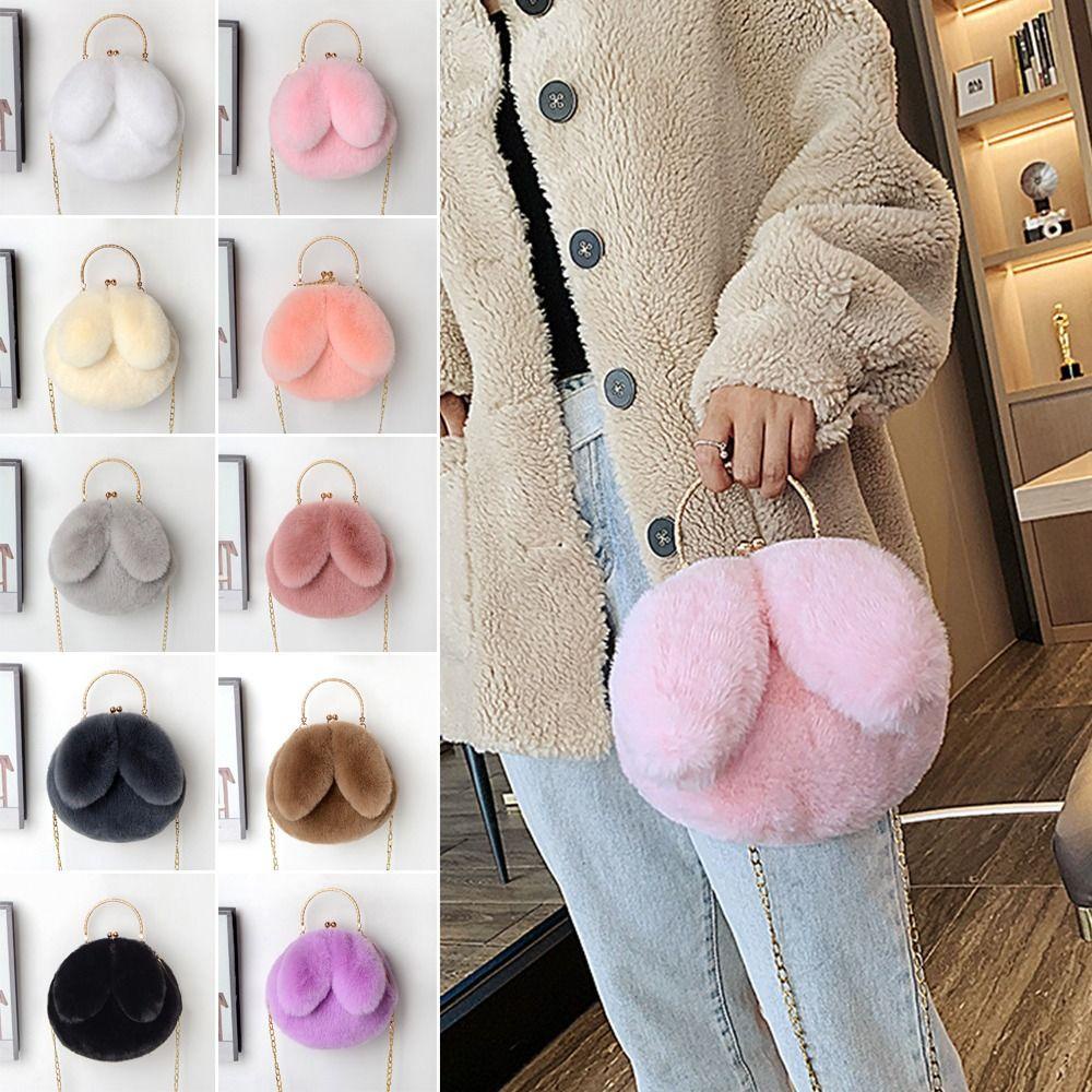 JUNE Túi Đeo Vai Hình Tai Thỏ Bằng Lông Nhung Dễ Thương Xinh Xắn