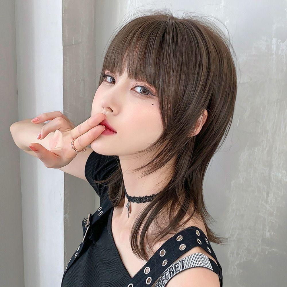 Tóc Giả Ngắn Thẳng Bằng Sợi Tổng Hợp Mềm Mại Màu Nâu Tự Nhiên Thời Trang Cho Nam Và Nữ