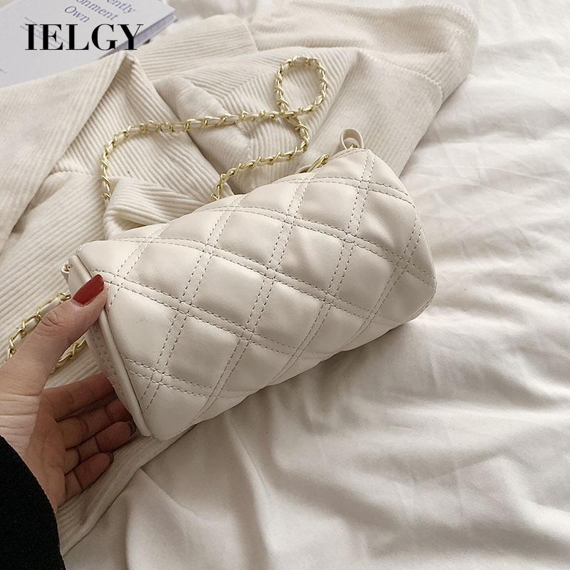 Ielgy Túi Xách Đeo Vai Hình Trụ Thêu Dây Xích Đa Năng Thiết Kế Hình Thoi Cho Nữ