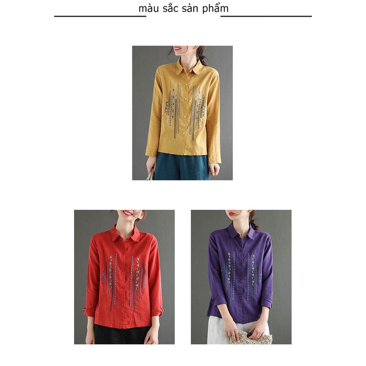 Áo Sơ Mi Dài Tay Chất Liệu Cotton Lanh Thêu Trang Trí Dành Cho Nữ