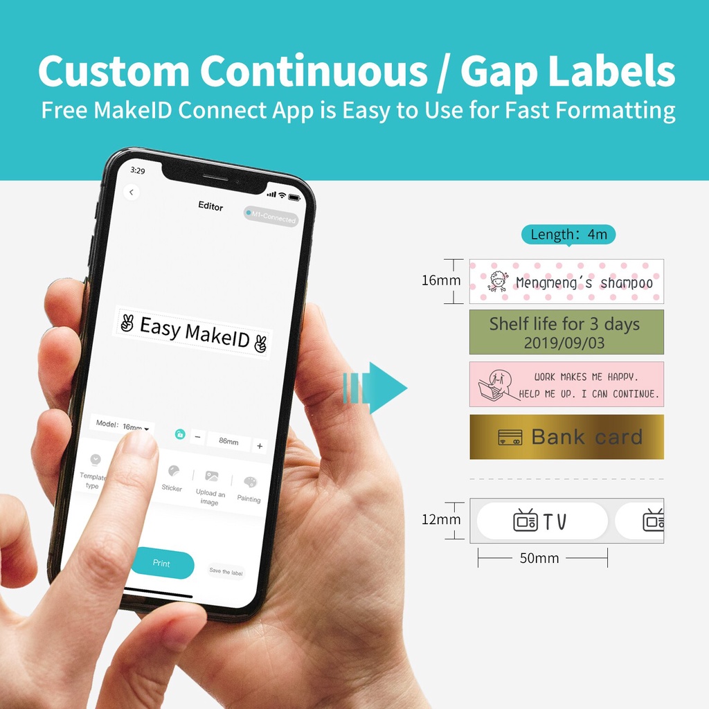 Cuộn Băng Keo 16mm * 4m Chuyên Dụng Cho Máy In Kết Nối Bluetooth MakeID L1-A