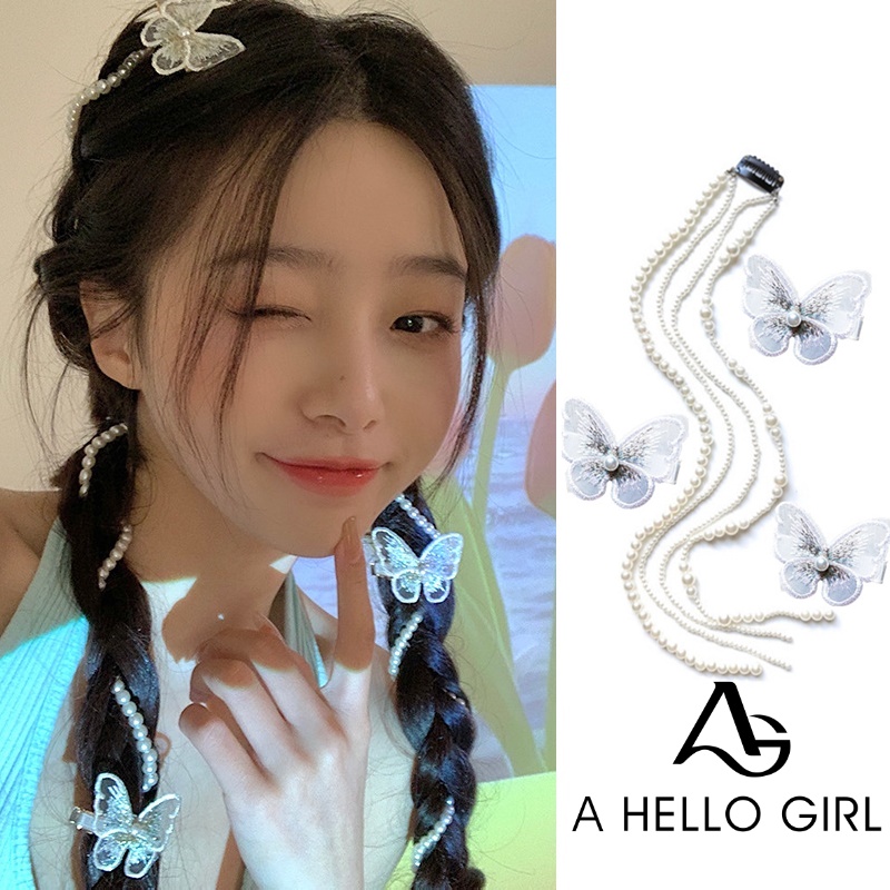 Ahellogirl Kẹp Tóc Nơ Đính Ngọc Trai Nhân Tạo Kiểu Dáng Thời Trang Mới