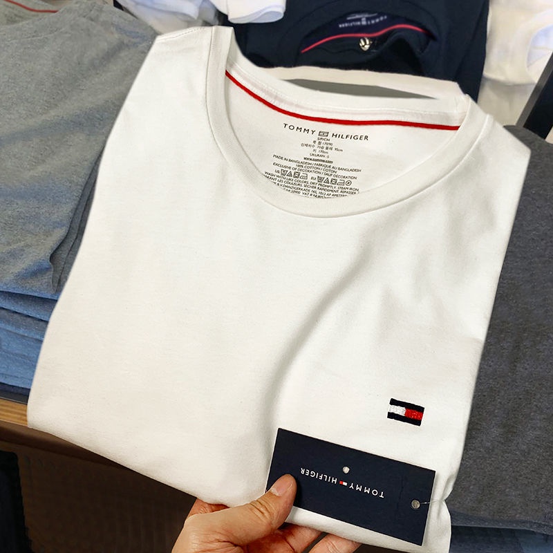 Áo Thun Tommyt Tay Ngắn Dáng Rộng Vải cotton Thêu Nhãn + Thẻ Treo Thời Trang Cho Cặp Đôi