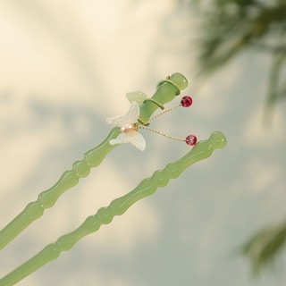 Trâm cài tóc đính ngọc bích giả bằng tre phong cách hanfu cổ điển dễ phối đồ