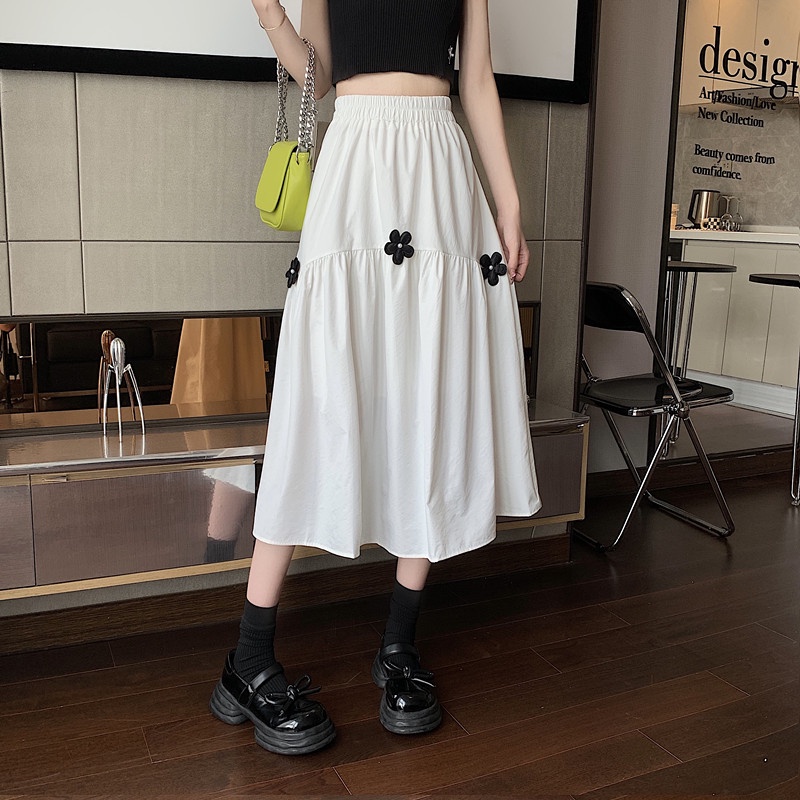 IELGY  Chân Váy Dài Lưng Cao In Họa Tiết Hoa Phong Cách Hàn Quốc Thời Trang Cho Nữ