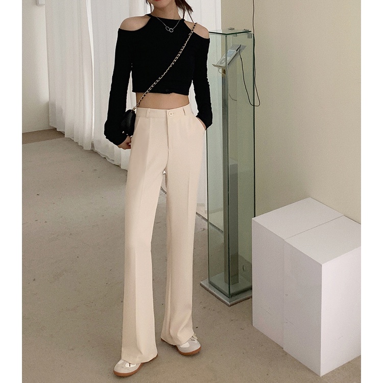Quần Dài Ống Loe Lưng Cao Màu Trơn Thời Trang Mùa Hè Mới Cho Nữ