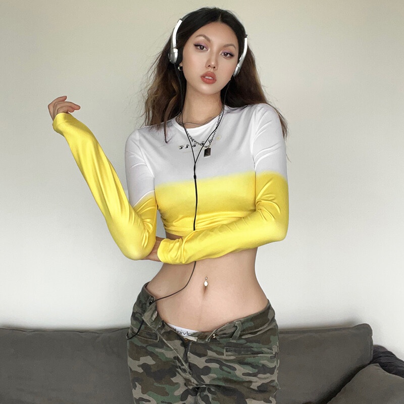 Kliou 2023 Mới Áo Thun Tay Ngắn Dáng Ôm Phối Màu Tương Phản Thời Trang Đường Phố Đơn Giản Mới 2023