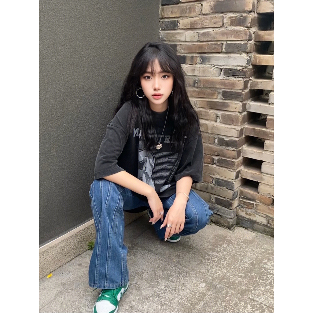 NRVP Áo Thun 100% Cotton Tay Ngắn Dáng Suông In Họa Tiết Hoạt Hình Phong Cách Hàn Quốc Cho Nữ