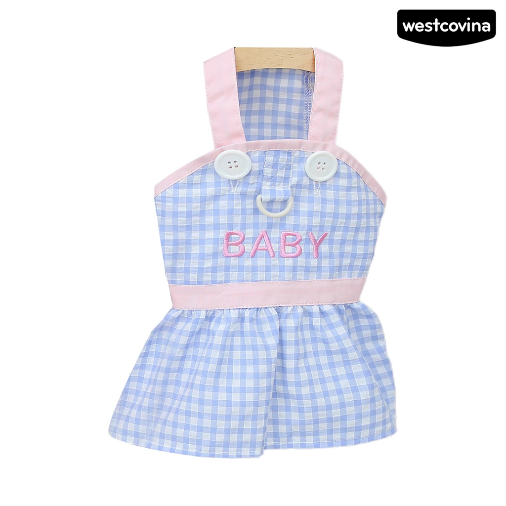 [COD]♝Đầm Công Chúa Không Tay Thêu Họa Tiết Caro Phối Nút Thời Trang Xuân Hè Cho Cún Cưng