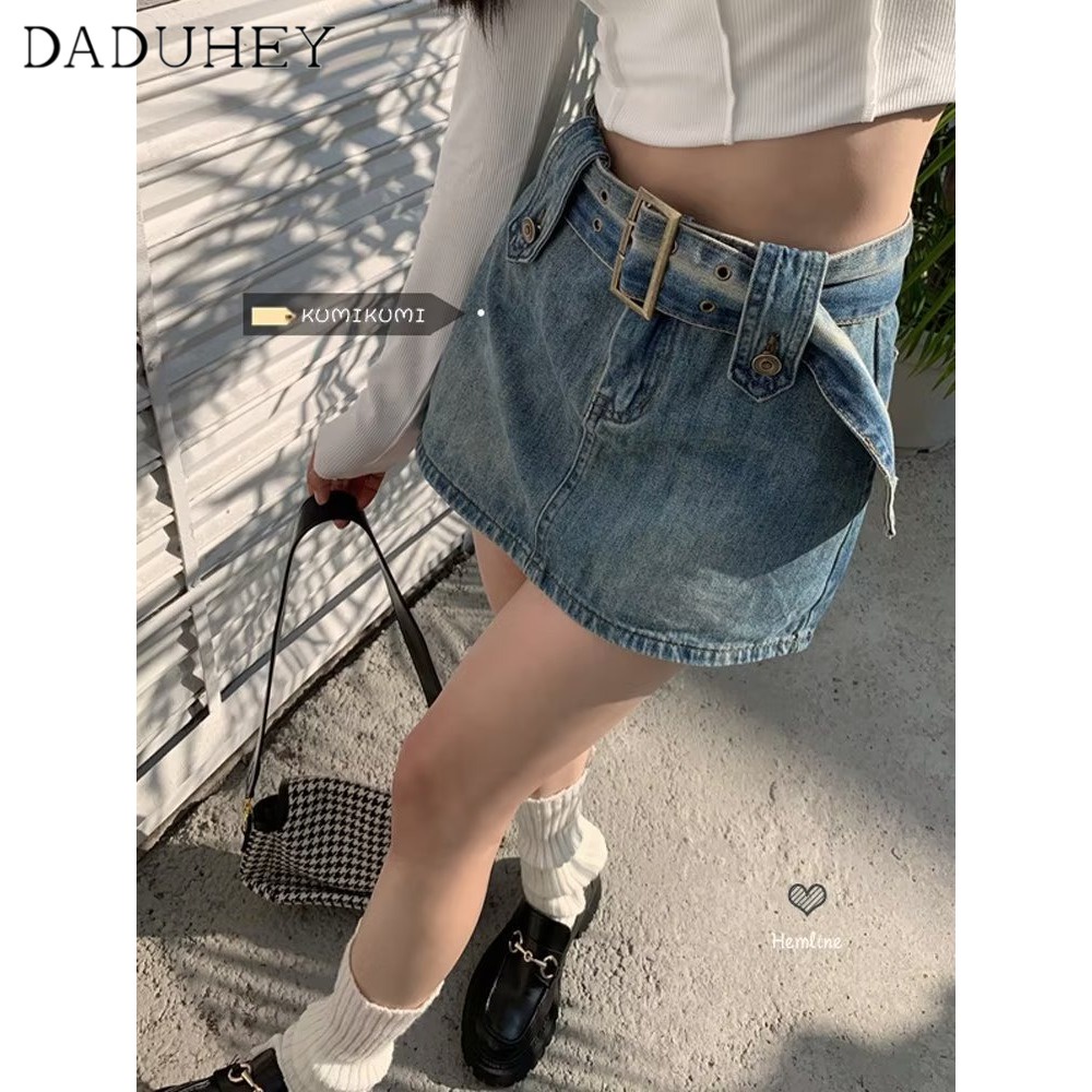 DaDuHey New Korean Version of Ins High Waist Denim Skirt Retro Washed Large Size WOMEN'S Skirt Bag Hip Skirt