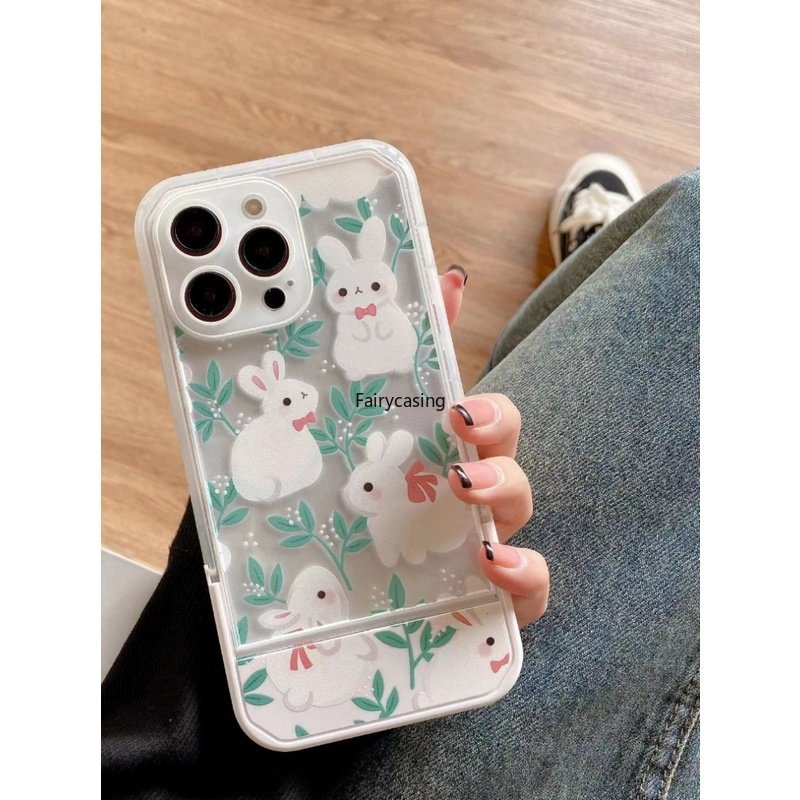 Ốp Điện Thoại Tpu Có Giá Đỡ Hình Thỏ Trắng Đáng Yêu Cho iPhone 14 13 12 11 Pro Xs Max X Xr 7 8 Plus Se