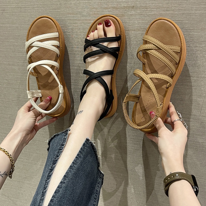 Giày Sandal Đế Mềm Quai Chéo Co Giãn Thời Trang Mùa Hè Hàn Quốc 2023