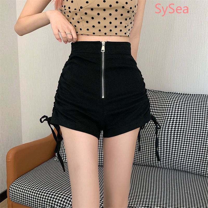 Quần Short Lưng Cao Phối Khóa Kéo Plus Size Thời Trang Mùa Hè Dành Cho Nữ