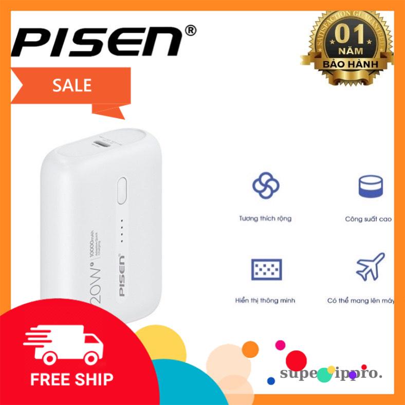 Pin dự phòng sạc nhanh Pisen TS-D304 siêu nhỏ gọn 10000mAh - Hỗ trợ QC 3.0 và PD 3.0 20W (trắng)