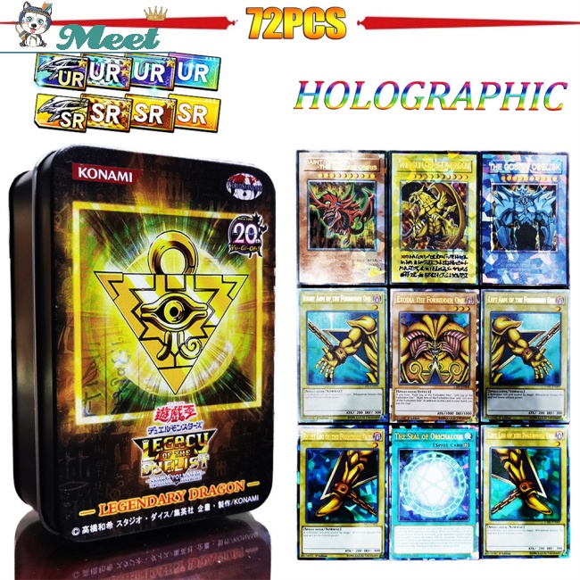 Bộ 72 Thẻ Bài Trò Chơi Yugioh Laser Tiếng Anh Mắt Xanh Trắng Bằng Sắt Kèm Hộp Sắt