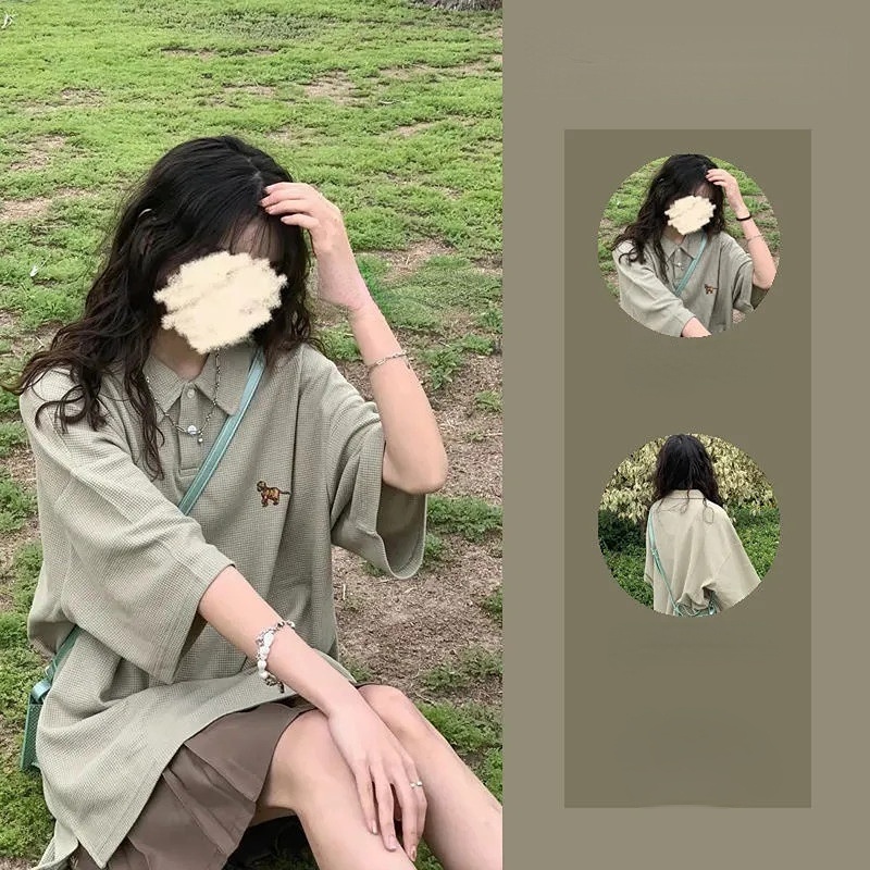Set Áo Thun Polo Ngắn Tay Và Chân Váy Xếp Ly Phong Cách Harajuku