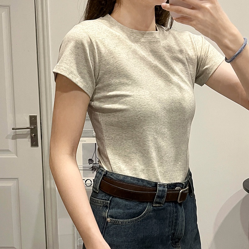 Áo thun SUXI cotton tay ngắn cổ tròn dáng ôm phong cách tối giản thời trang mùa hè cho nữ