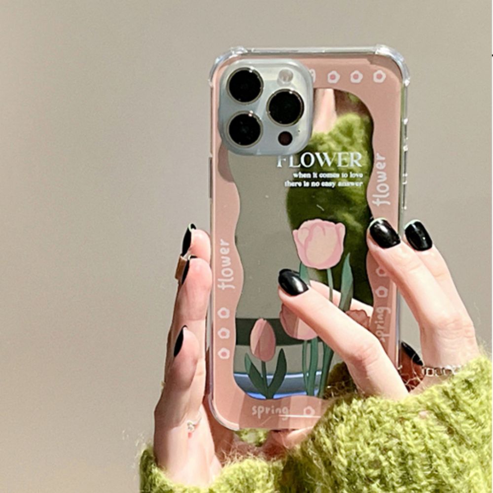 Ốp Điện Thoại TPU Mềm Bảo Vệ Bốn Góc Chống Rơi Hình Hoa Tulip Hồng IPhone 14 13 12 11 Pro Max XS XR 8 7 Plus