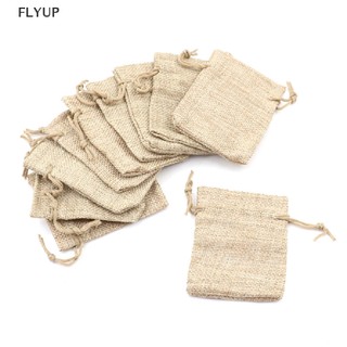 FLYUP 10pcs Small Burlap Jute Sack Linen Pouch Bag Drawstring Wedding Supplies VN