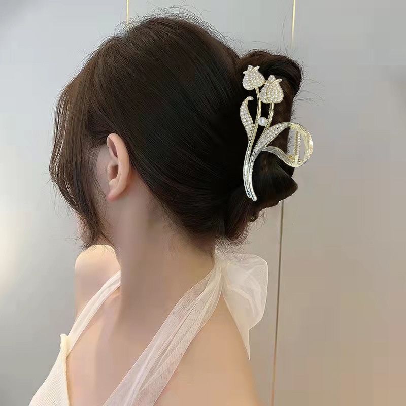 Kẹp Tóc Hoa Tulip Lớn Đính Ngọc Trai Cho Nữ