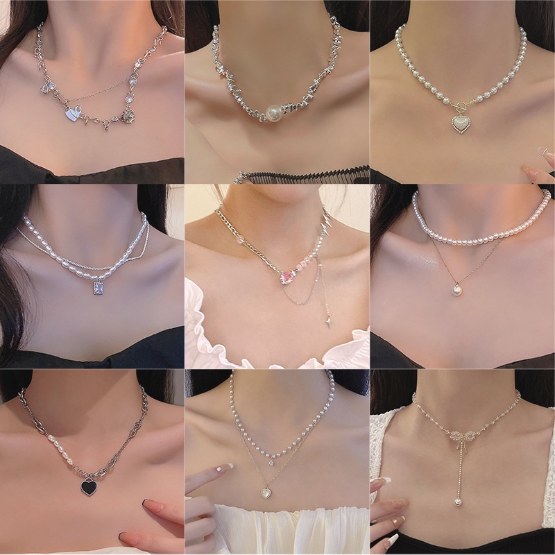 Dây Chuyền Mặt Ống Hút Bằng Thép Titan Đính Ngọc Trai Thời Trang Cho Nữ