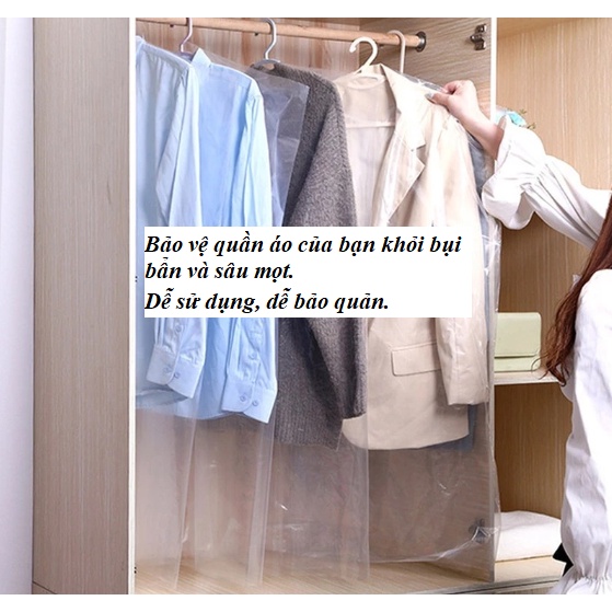 Bộ 10 Túi ni lông, nylon trong suốt bọc quần áo treo tủ đồ chống bụi, chống nước tiện lợi nhiều kích thước