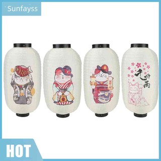 Lồng đèn bằng vải 10 inch chống thấm nước hình mèo may mắn phong cách nhật bản