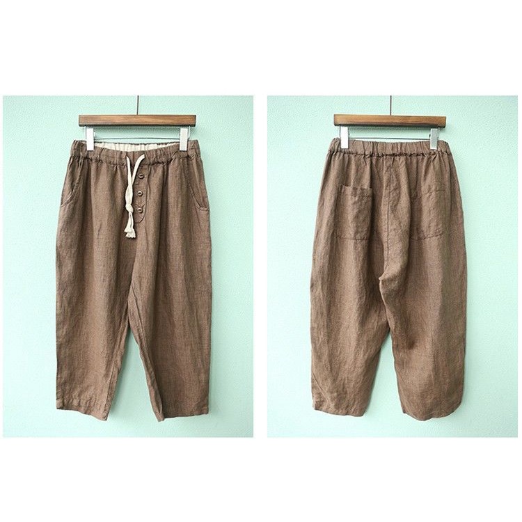 Băng Cotton Hậu Cung Quần Rời Mỏng Phong Cách Crop Quần Nữ Xuất Khẩu Sang Pháp Đuôi Hàng Giải Phóng Mặt Bằng Mùa Hè Mỏng Phong Cách Nhìn Mỏng Hơn Cotton Thường Ngày Phù Hợp Với