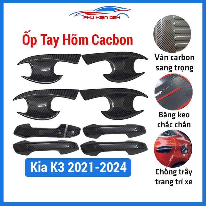 Ốp tay hõm Kia K3 2021-2022-2023-2024 vân Cacbon bảo vệ chống trầy cửa xe