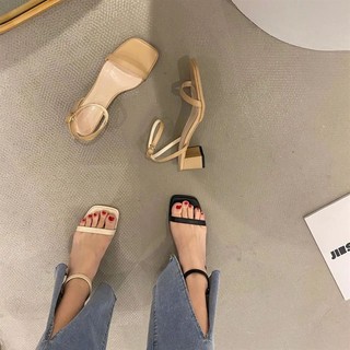 2023 giày cao gót quai mảnh sandal quai mảnh đế bệt giày cao gót trắng 5p giày cao gót trắng cô dâu giày cao gót trắng đế vuông Giày Sandal Cao Gót Dày Dặn Phong Cách Năm Mới Thời Trang Mùa Hè Dành Cho Nữ