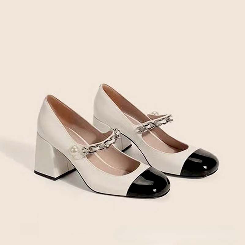 Giày da Đế Thấp Thời Trang retro mùa hè dành cho nữ giày cao gót đế vuông guốc cao gót sandal nữ