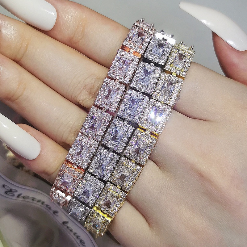 Vòng Đeo Tay Mặt Vuông Đính Đá Zircon Nhiều Màu Thời Trang Âu Mỹ Cho Nam Và Nữ