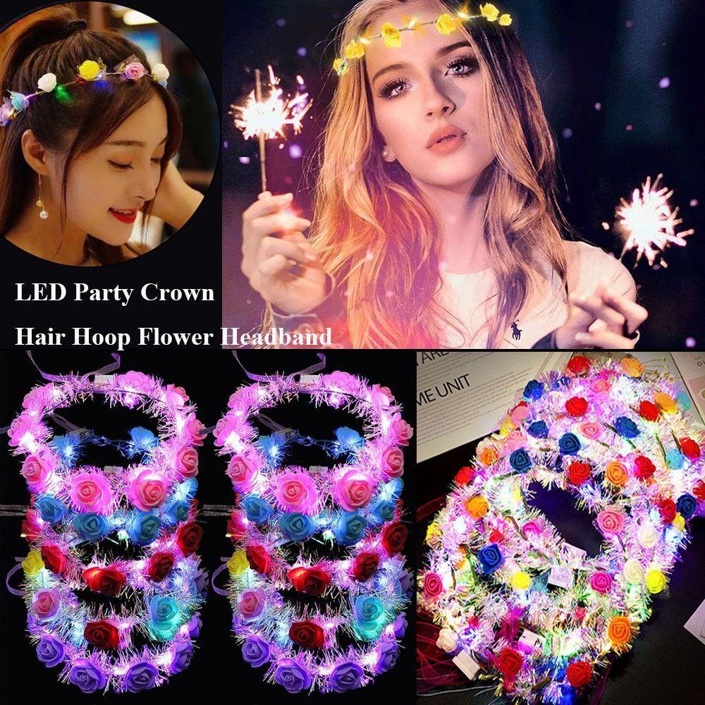 BORAG Set 2 Vòng Hoa Đội Đầu Có Đèn LED Phát Sáng Dành Cho Nữ