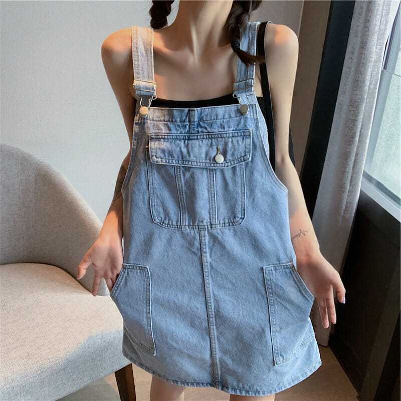 Váy Yếm Denim Dáng Rộng Thời Trang Dành Cho Nữ  tao bao