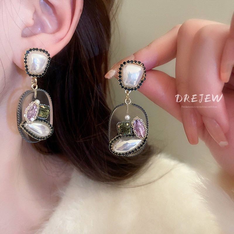 Khuyên Tai Hình Học Không Đối Xứng Dát Đá Zircon Bằng Acrylic Thanh Lịch Cho Nữ