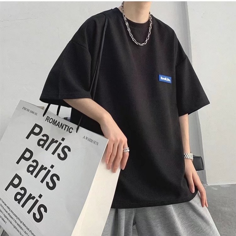 Áo Thun Nam Tay Ngắn In Chữ Waffle Phong Cách hip hop Đường Phố Hàn Quốc Cỡ Lớn M-3XL