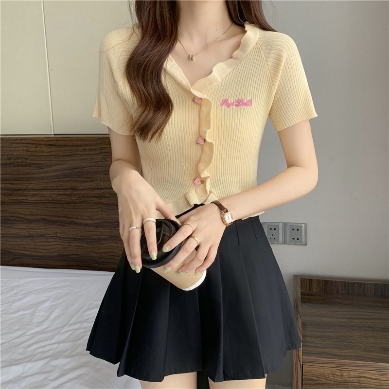 COZOK Áo Kiểu Tay Ngắn Phối Ren Thời Trang Cho Nữ