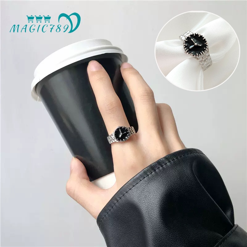 Nhẫn Đồng Hồ Ma Thuật Mặt Số Màu Bạc Thời Trang Cho Nam Và Nữ Magic789