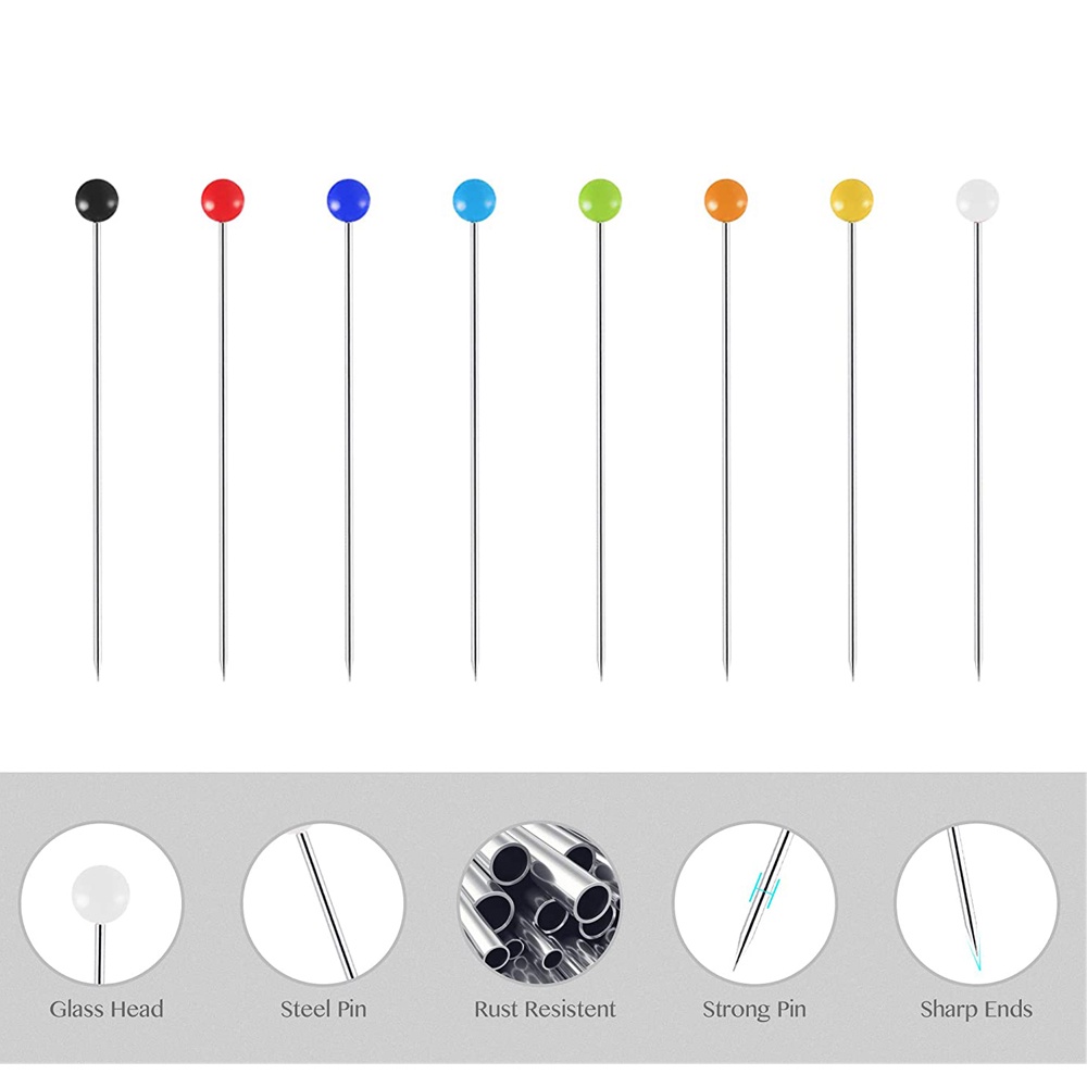 Set 250 Kim Khâu Đầu Tròn Bằng Thủy Tinh Kèm Hộp Nhựa Dùng Để Làm Đồ Trang Sức